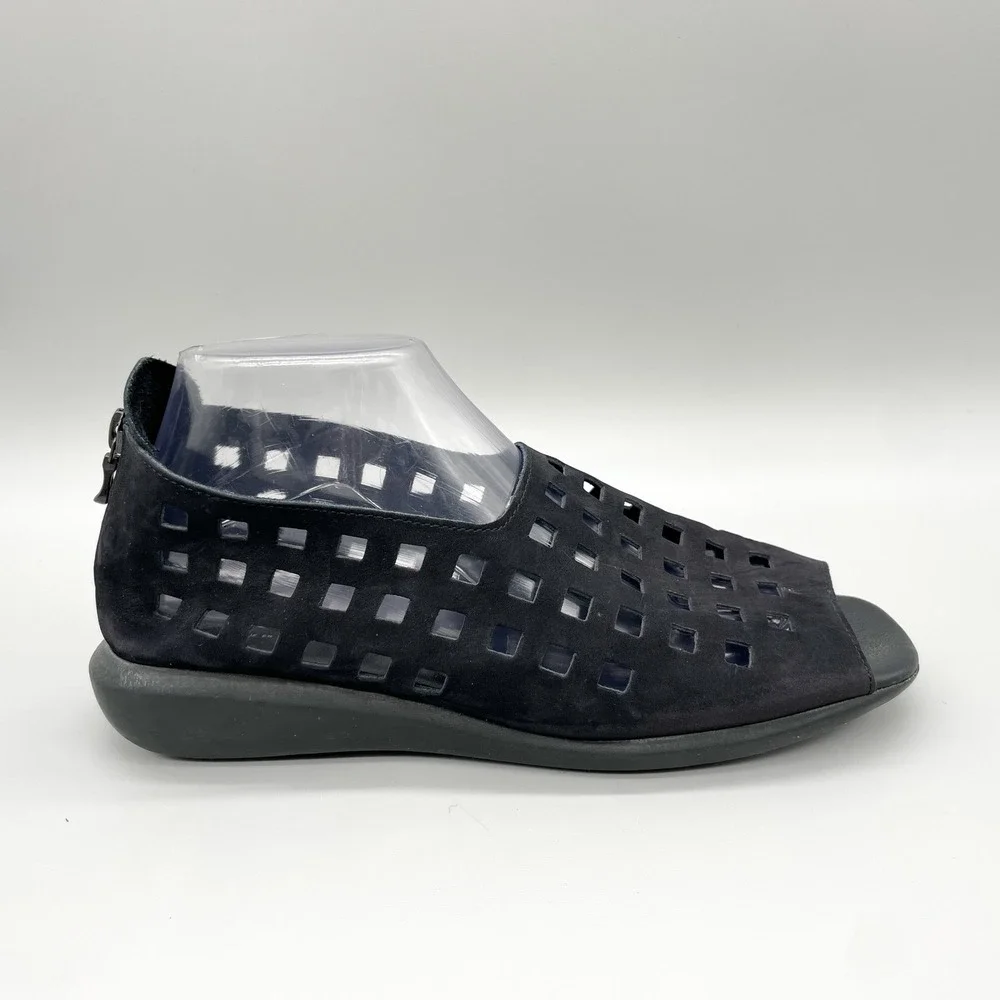 Arche Drick Womens 40 Black Nubuck Leather Perforated Laser Cut Sandas Zip Wedge